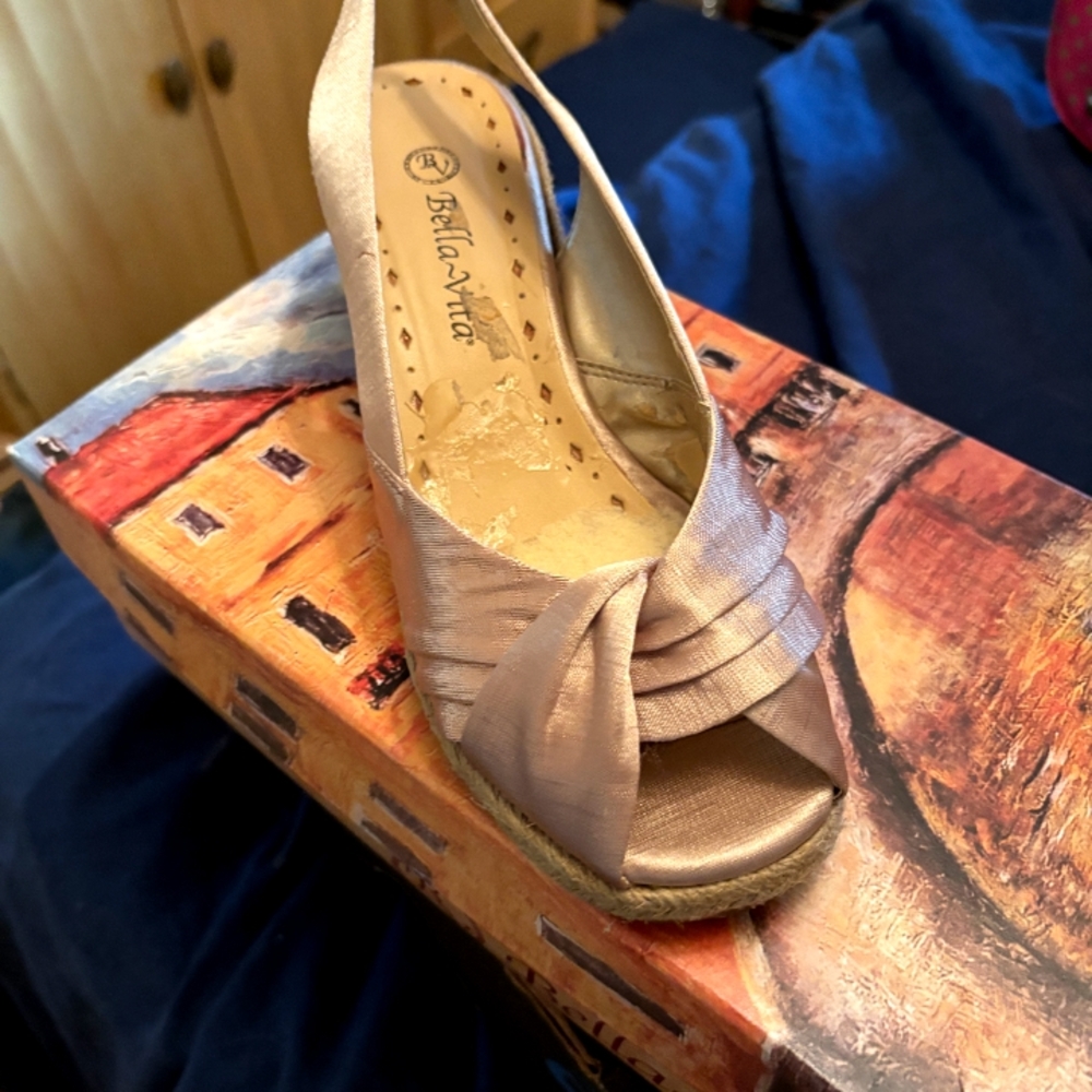 Bella Vita Women's Metallic Peep-Toe Wedge